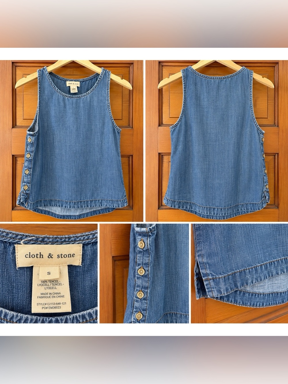 Cloth & Stone 100% Tencel Chambray Side Button Tank Top Size S